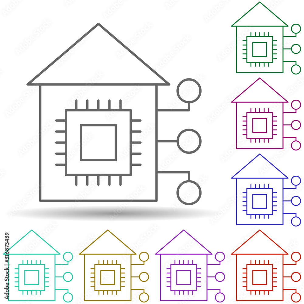 Poster robotic technology house in multi color style icon. simple thin line, outline vector of robotisc ico