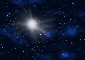 Space background, sun light with star space