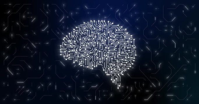 Brain Circuit processing. Electronic artificial intelligence machine learning concent. Digital Logic Animation Render