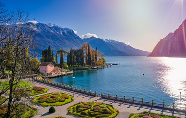 Beautiful and colorful autumn in Riva del Garda,Panorama of the gorgeous Garda lake surrounded by...