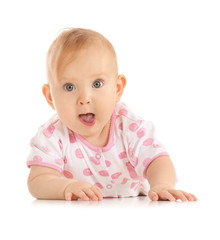 Portrait of cute baby on white background