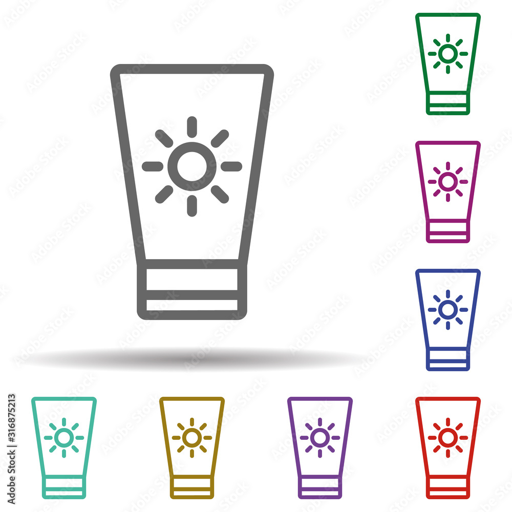 Poster sun cream in multi color style icon. simple thin line, outline vector of seaside icons for ui and ux