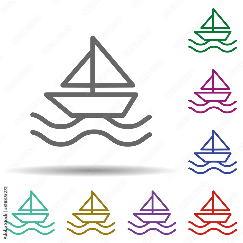 Poster sailboat in multi color style icon. simple thin line, outline vector of seaside icons for ui and ux,