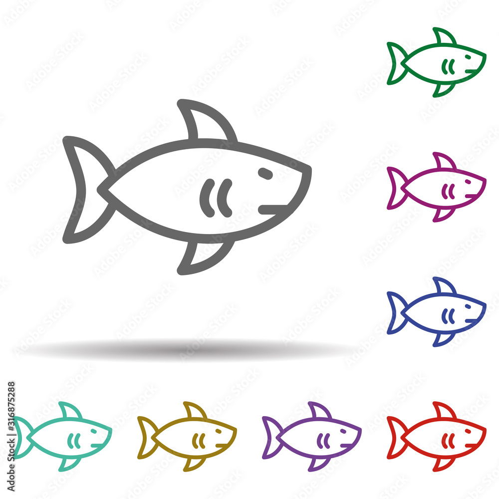 Poster shark in multi color style icon. simple thin line, outline vector of seaside icons for ui and ux, we