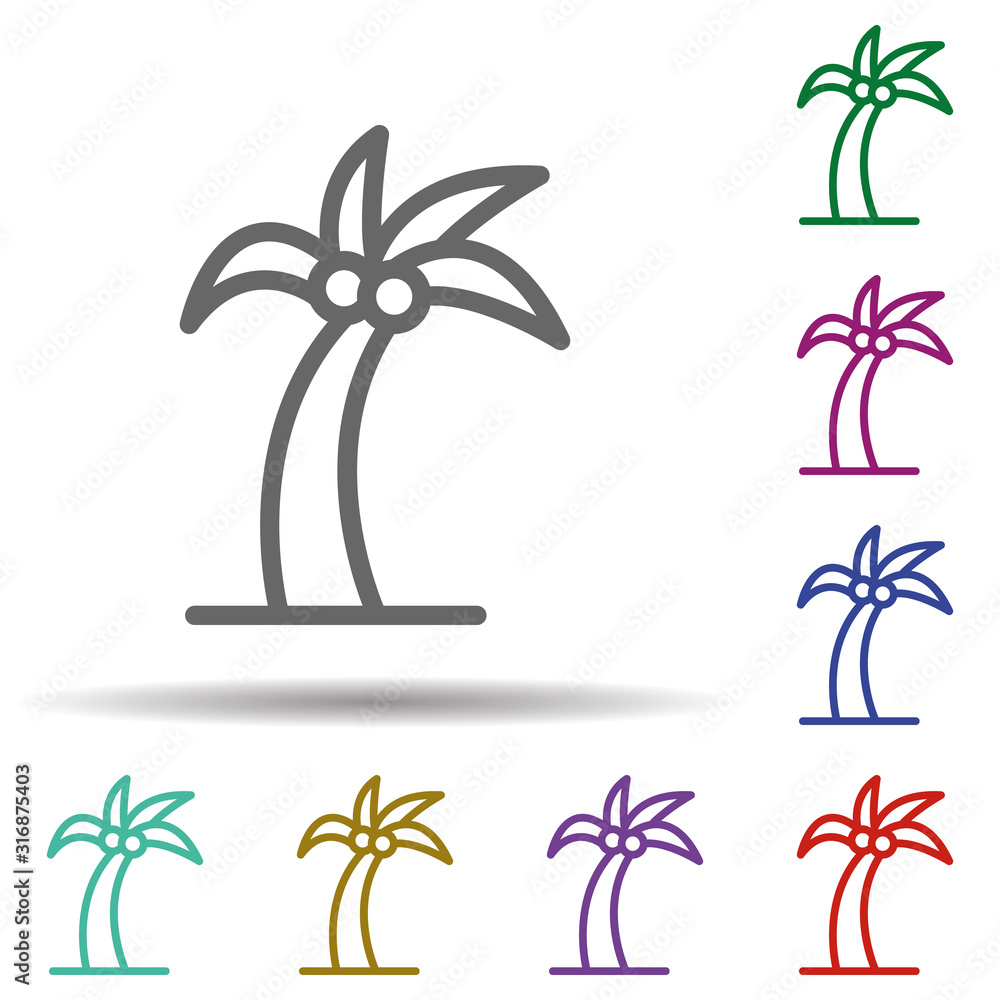 Poster palm tree in multi color style icon. simple thin line, outline vector of seaside icons for ui and ux