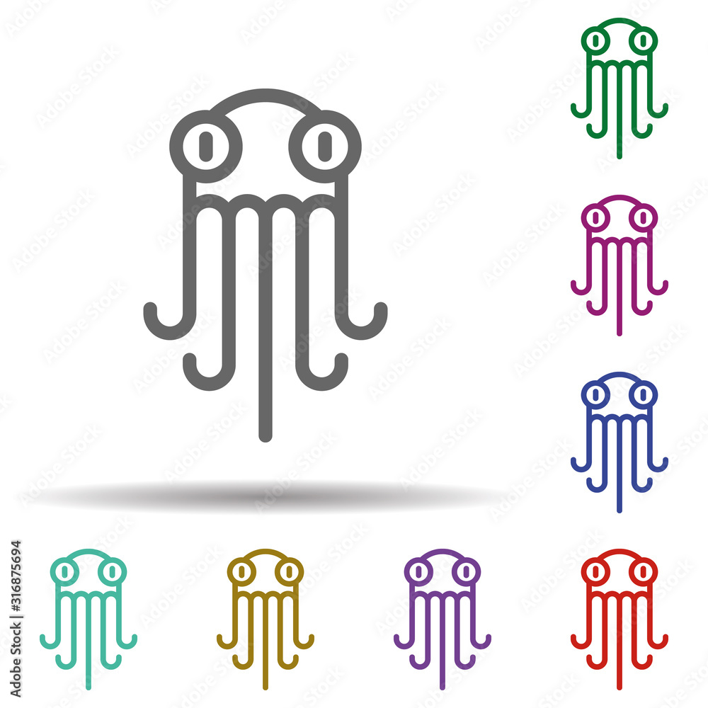 Poster octopus in multi color style icon. simple thin line, outline vector of seaside icons for ui and ux, 