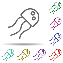 Jellyfish in multi color style icon. Simple thin line, outline vector of seaside icons for ui and ux, website or mobile application