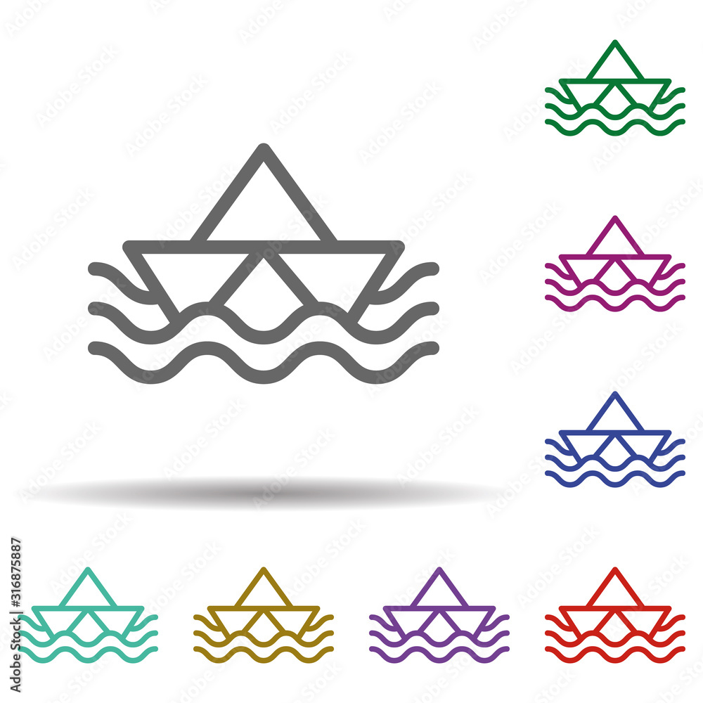 Poster paper boat in multi color style icon. simple thin line, outline vector of seaside icons for ui and u