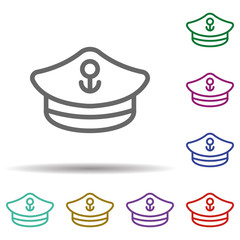 Captain, hat in multi color style icon. Simple thin line, outline vector of seaside icons for ui and ux, website or mobile application