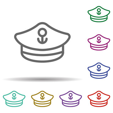Captain, hat in multi color style icon. Simple thin line, outline vector of seaside icons for ui and ux, website or mobile application