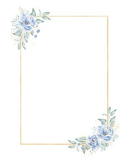Rectangular golden frame with floral elements hand drawn raster illustration
