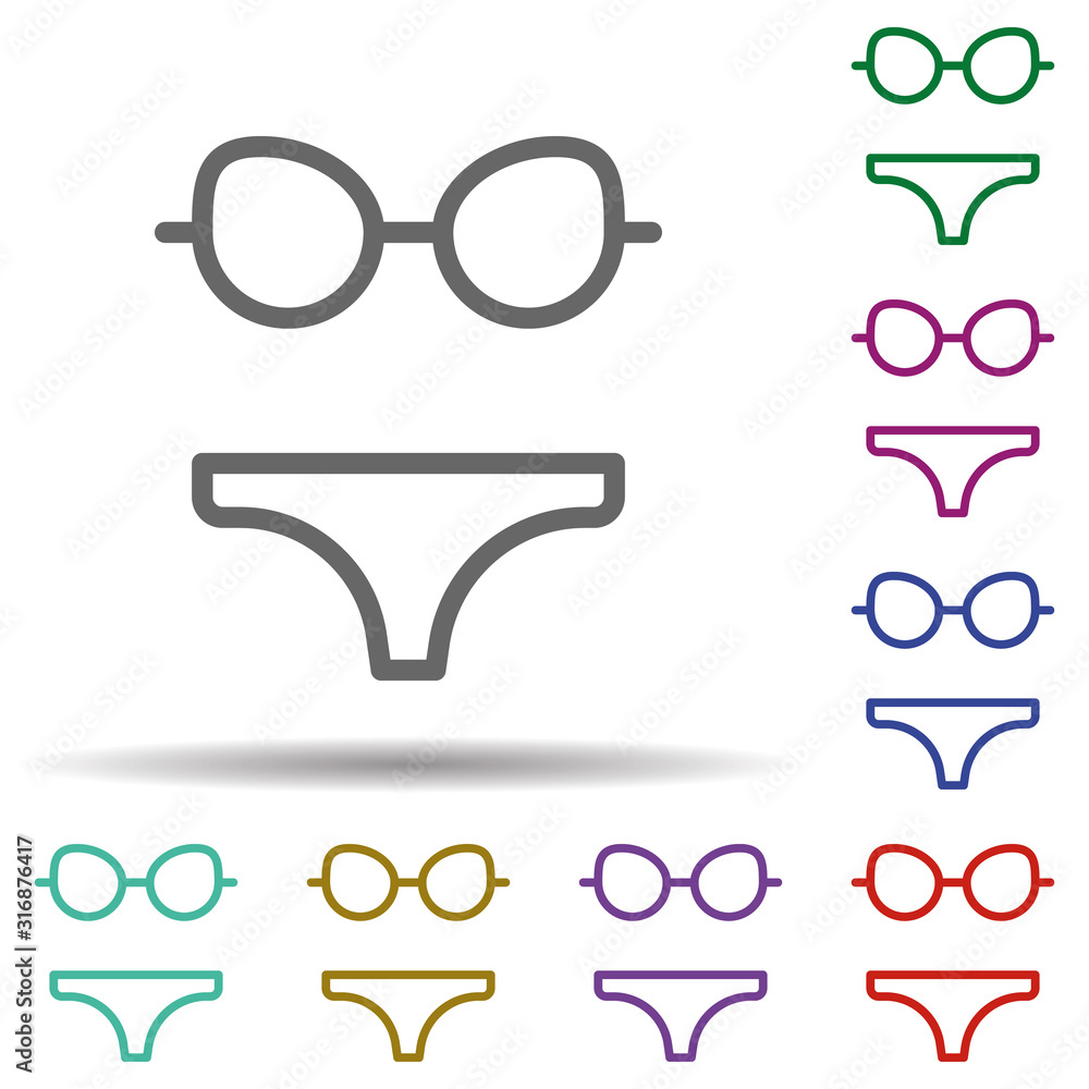 Poster bikini in multi color style icon. simple thin line, outline vector of seaside icons for ui and ux, w