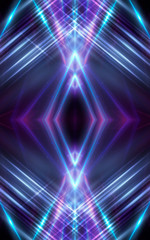 Ultraviolet abstract light. Light tunnel and laser lines. Violet and pink gradient. Modern background, neon light. Empty stage, spotlights, neon. Abstract light.