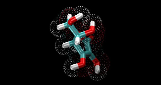 Vitamin C, ascorbic acid, ascorbate 3d molecule spinning on Y axis