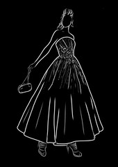 woman in beautiful dress, minimalism, artline, princess dress