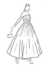 woman in beautiful dress, minimalism, artline, princess dress