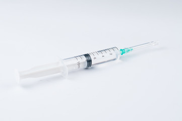 Syringe and needle isolated on white background.Copy space