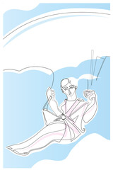 One continuous line drawing of woman Skydiver flying with a parachute Simple line art drawing of girl with a parachute.