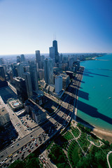 Aerial view of Chicago and Lake Michigan