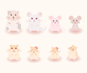 Obraz premium Cartoon animal set. Collection of rodents. Mouse , rat, hamster, guinea pig, chinchilla.