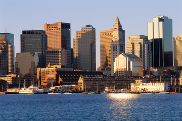Boston buildings in early morning sunlight