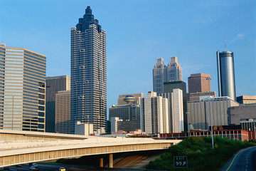 Fototapeta na wymiar Atlanta buildings under blue skies