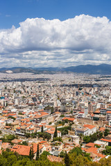 Fototapeta na wymiar Athens, Greece cityscape. Summer european capital city landscape. View from Acropolis hill.