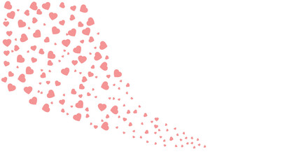 Pink hearts confetti. Bottom left corner on white background. Vector illustration