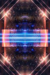 Fototapeta premium Abstract neon background. Cover layout, poster. Symmetrical reflection, neon lights. Night view.