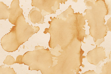 Fototapeta premium Vintage and old looking coffee cup stain background. Painted with a tea retro texture. Grunge paper for drawing. Ancient book page.