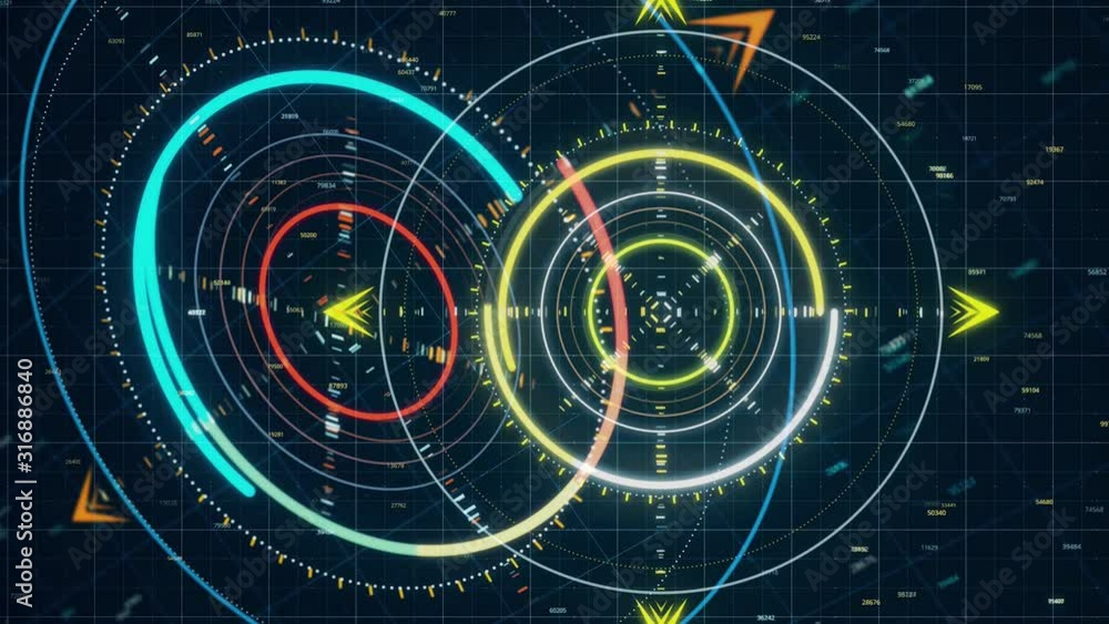 Poster radar system and modern futuristic display, military security concept. animation. radar screen showi