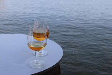 glass of beer on table in restaurant