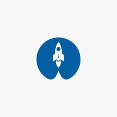 Rocket logo design. Blue planet sign symbol. Rocket launching icon vector. 