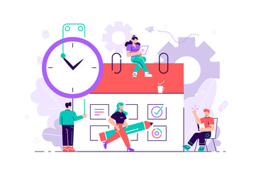 Little people characters make an online schedule