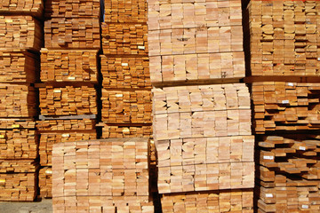 Ends of stacked lumber