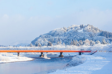 秋田県角館　冬の雪景色