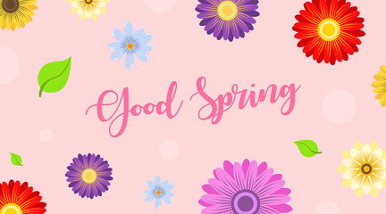 Fototapeta na wymiar Spring background illustration vector. Flat flowers of spring background