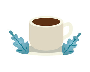 coffee in ceramic cup drink with leafs