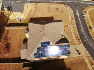 Solar panels on roof of single family home