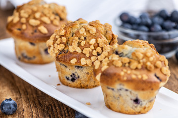 Blueberry Muffins (selective focus; detailed close-up shot)
