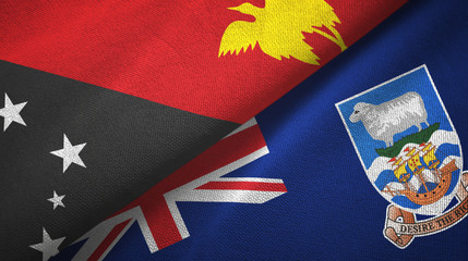 Papua New Guinea and Falkland Islands two flags textile cloth, fabric texture