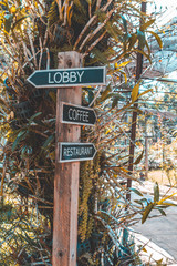 Signpost lobby in hotel