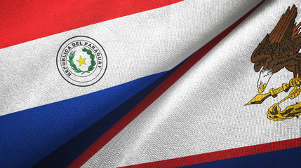 Paraguay and American Samoa two flags textile cloth, fabric texture