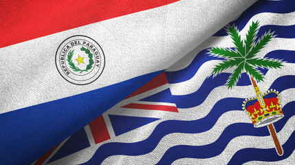 Paraguay and British Indian Territory two flags textile cloth, fabric texture