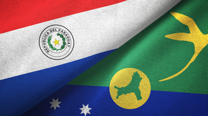 Paraguay and Christmas Island two flags textile cloth, fabric texture