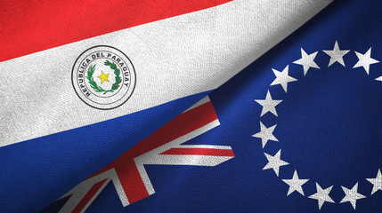 Paraguay and Cook Islands two flags textile cloth, fabric texture