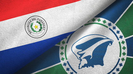 Paraguay and Martinique two flags textile cloth, fabric texture