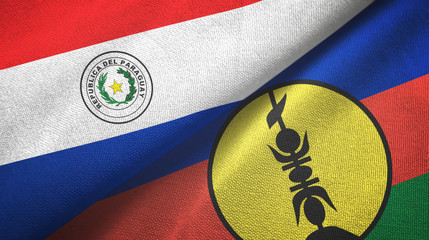 Paraguay and New Caledonia two flags textile cloth, fabric texture