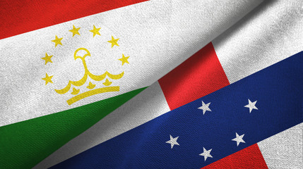 Tajikistan and Netherlands Antilles two flags textile cloth, fabric texture