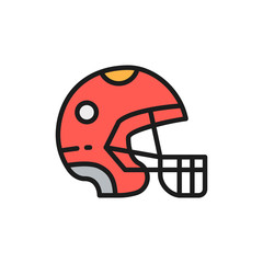 Protective sport helmet, game equipment flat color line icon.